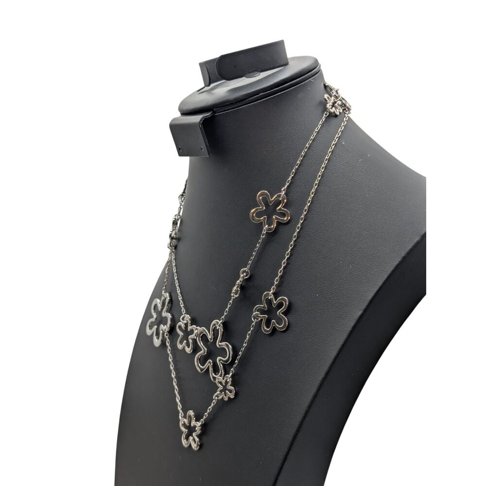Lia Sophia 'Blossom' Silver Tone Flower Cut Out Station Long Chain Necklace - Picture 3 of 6